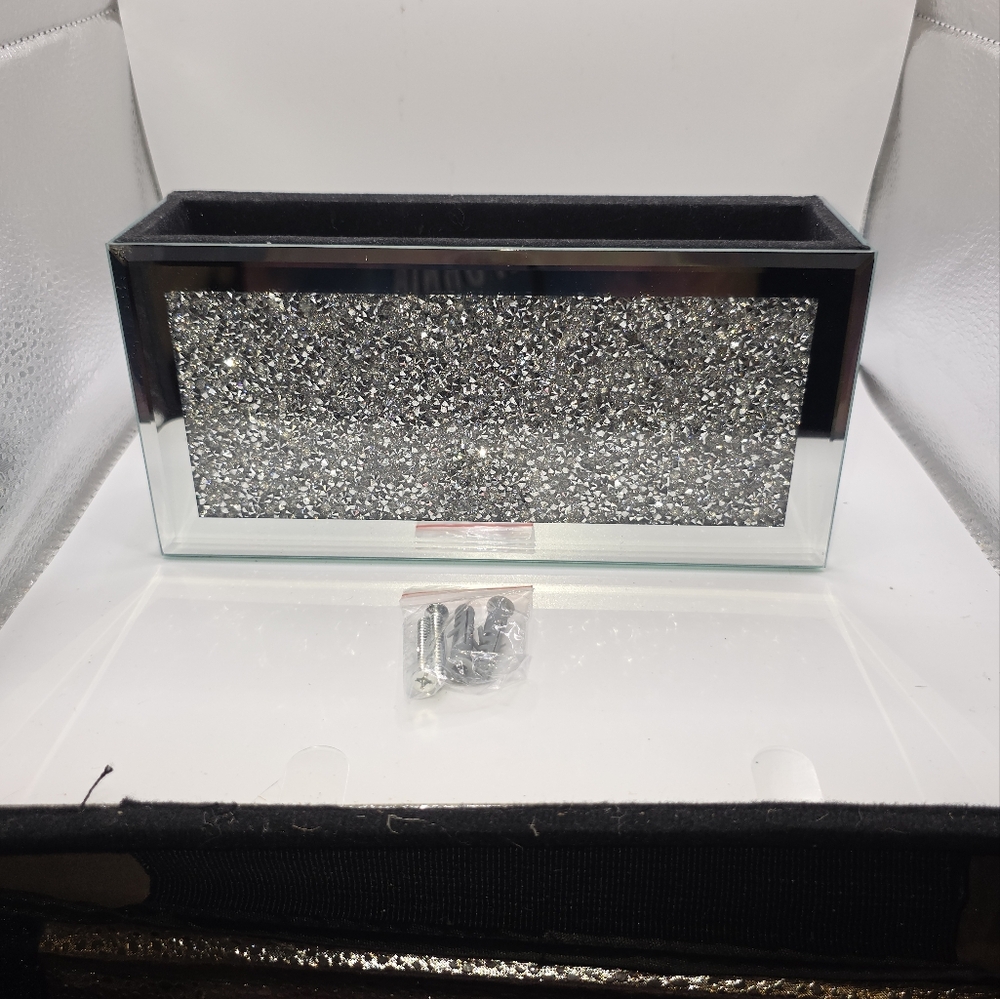 Glam‎ Mirrored Wall Organizer w/ Crushed Crystal Accent